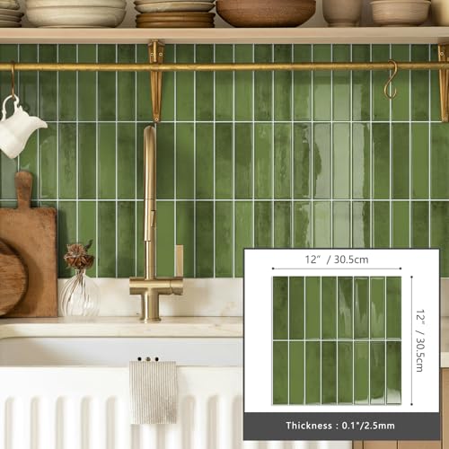 10 Sheets Upgraded Thicker Design Subway Tile Peel and Stick Backsplash - color: Green