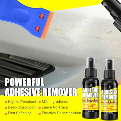 Adhesive Remover for Cars 7oz - Sticker Remover Spray with Scraper, Safe on Paint & Glass - Rapidly Removes Glue, Labels, Decals & Tape Residue - Surface-Safe Adhesive Spray for Car Windows & Paint