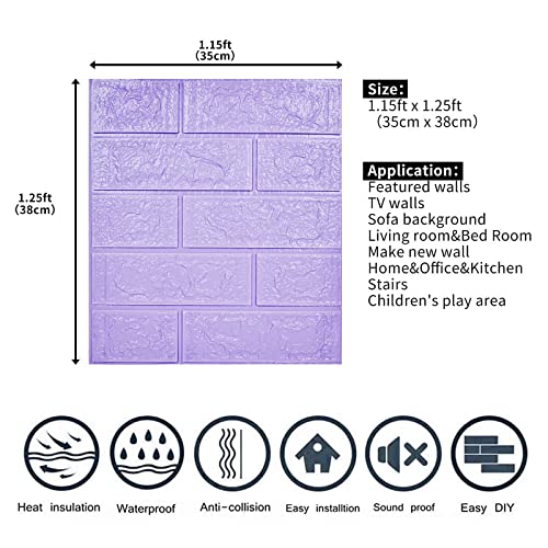 3D Wall Panels Peel and Stick, 14.5 Sq Ft, Faux Brick Purple - color: Purple, size: 14.5 Sq Ft Coverage