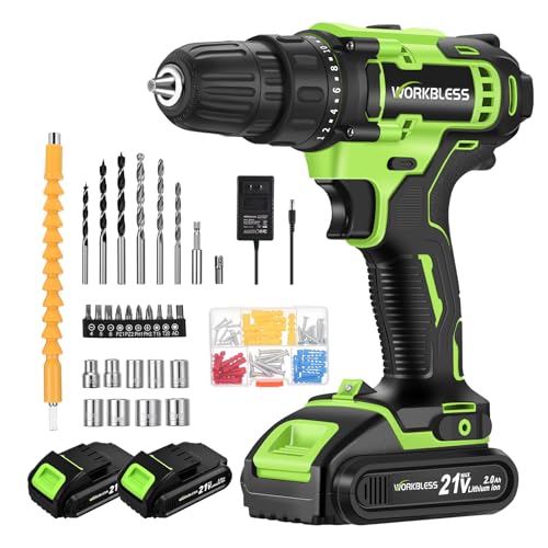 21V Cordless Drill Set with Battery Charger(Green & 2 Batteries) - color: Green -2 Batteries