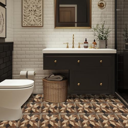 HOMETITUTE Wood Geometric Pattern Peel and Stick Tile Art Deco, 12"x12" - color: Brown