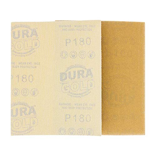 Dura-Gold Premium 1/4 Sheet Gold Sandpaper Sheets, 180 Grit (Box of 25) - size: 180-Grit