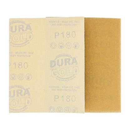 Dura-Gold Premium 1/4 Sheet Gold Sandpaper Sheets, 180 Grit (Box of 25) - size: 180-Grit
