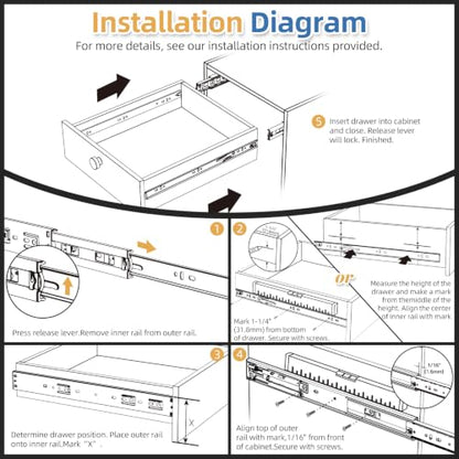 Furniware 5 Pairs 16 Inch Soft Close Drawer Slides Side Mount - size: 16 Inch