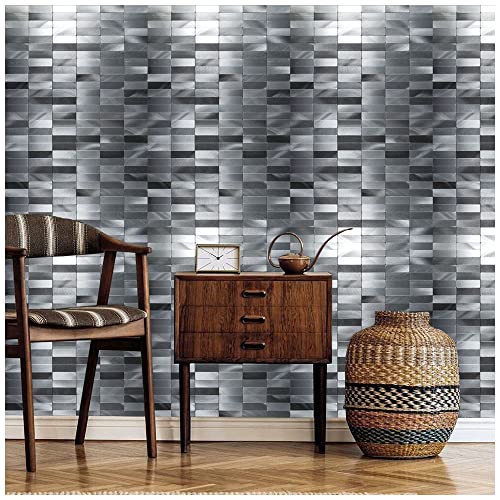XUANINY Peel and Stick Tile Backsplash Self- Adhesive Wall Tiles Aluminum Mosaic Sticker for Kitchen (11.33"x11.92" Per Sheet, Pack of 5 pcs) (Long Silver Grey 5) - color: Long Silver Grey 5