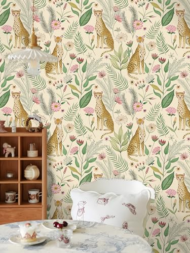 Floralplus Peel and Stick Wallpaper Leopard Removable Wallpaper - color: Beige, size: 17.5" x 118"
