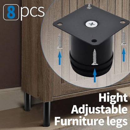 Stainless Steel Adjustable Furniture Legs 2.5 Inch - Black - 8pcs - color: Black, size: 2.5"