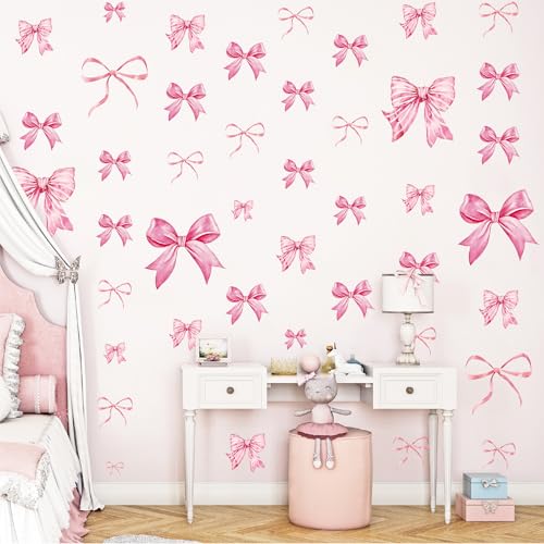 Pink Bow Wall Stickers, 8 Sheets 46 Pcs - color: Pink Bow