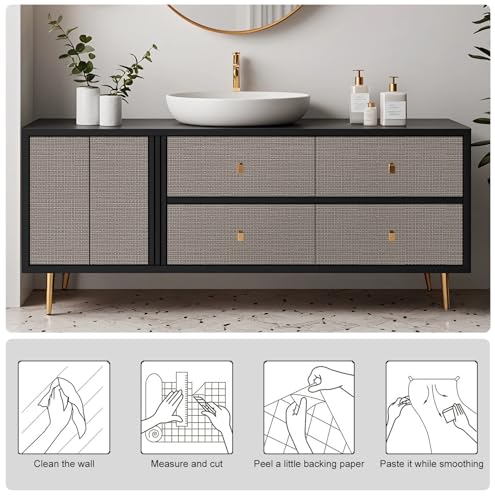 Brown Textured Peel and Stick Grasscloth Wallpaper Faux Linen Woven Contact Paper 15.7"x472" Faux Fabric Wallpaper Waterproof Self Adhesive Removable Vinyl Wall Paper for Wall Cabinets Furniture - color: Brown, size: 15.7" x 472"