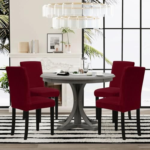 Sufdari Dining Room Chair Covers Set of 4, Burgundy Non-Slip Spandex Stretch Dining Chair Slipcovers for Dining Room, Hotel (Large) - color: .Burgundy, size: L-4 PC