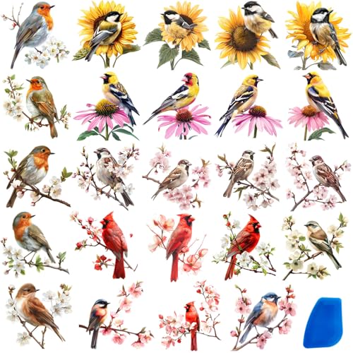 ZMRU 24 Sheets of Watercolor Style Rub on Transfers for Crafts - Perfect for Glass, Porcelain, Leather, Canvas, and Fabric Projects - IOD Transfers Included,3 * 3inch (Flowers Birds) - style: Flowers Birds