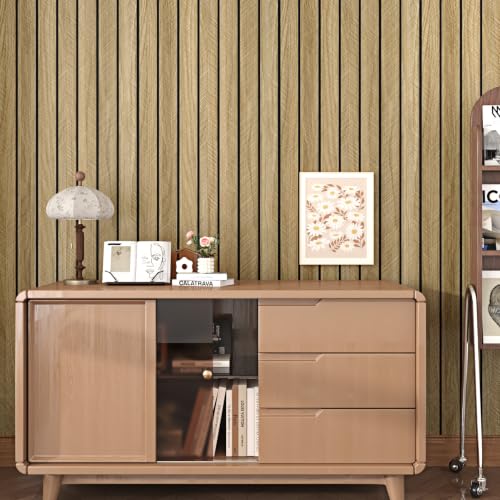 Self Adhesive Brown Wood Panel 3mm Thick Wood Slat Acoustic Panel - color: Brown, size: 15.7" x 78"