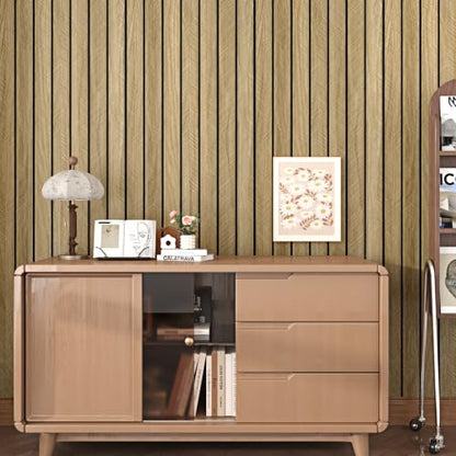 Self Adhesive Brown Wood Panel 3mm Thick Wood Slat Acoustic Panel - color: Brown, size: 15.7" x 78"
