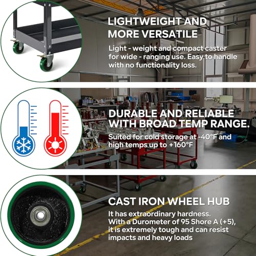 4'' Caster Wheels Heavy Duty Casters, Polyurethane on Cast Iron, Swivel Casters Set of 4 Wheesl for Cart Toolbox, 1800lbs Capacity (2 Swivel & 2 Rigid) - style: 2 Swivel & 2 Rigid