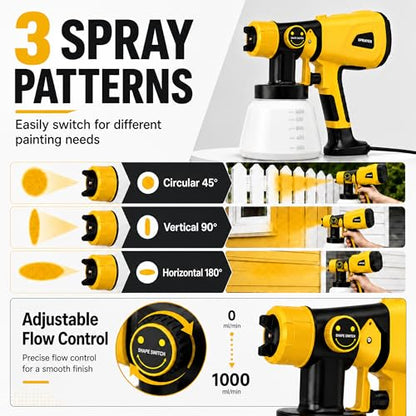 1000W High Power Paint Sprayer, Electric HVLP Spray Paint Gun with Adjustable Width Knob, 4 Nozzles & 3 Patterns, Easy to Clean for Furniture, Home Interior, House Painting(Yellow) - color: Yellow