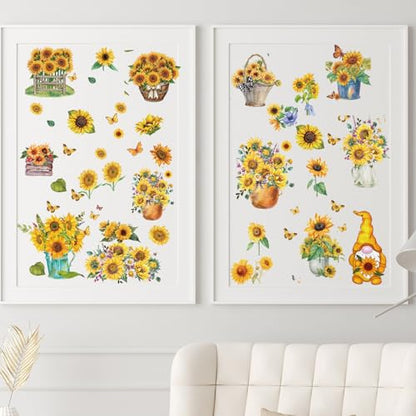 Wxiben 12 Pcs Sunflower Gnome Rub on Transfers for Crafts and Furniture - style: Sunflower