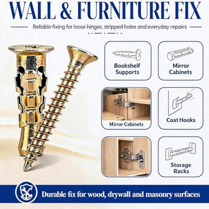 100 Pcs Hinge Repair Screw Set with Anchor Kit & Box