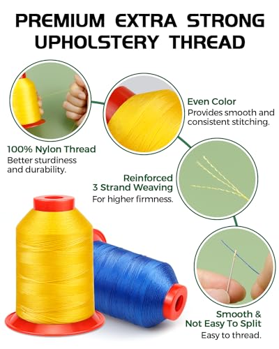 FIVEIZERO Extra Strong Upholstery Thread,1000m Bonded Nylon Thread, Yellow - color: Yellow