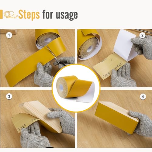 600 Grit Sandpaper Roll 20 Yard Long Continuous Roll,2-3/4” Wide Adhesive Backed Sandpaper Roll Sanding Sheets for Automotive,Woodworking,Hand Sanding Blocks - style: 600Grit