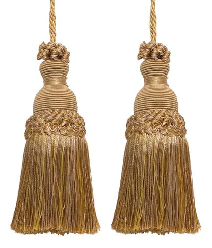 DÉCOPRO Beautiful Hand-Crafted 5" (12.5cm) Key Tassel, 3 1/2" (8.5cm) Loop # IKTJ, Rustic Gold #4975 (Light, Beige, Yellow Gold) Set of 2 - color: Rustic Gold #4975 (Light, Beige, Yellow Gold), size: Set of 2