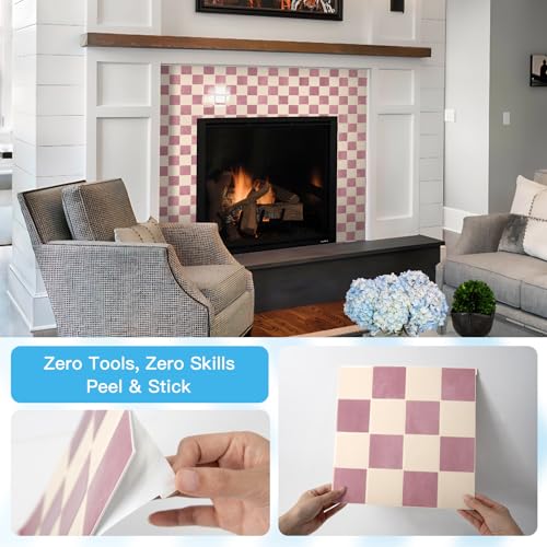 Art3d Grid Peel and Stick Backsplash, 10-Pack, 12" x 12", Pink & Warm White - color: Pink and Warm White