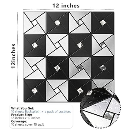 Vamos Tile 10 Sheets Metal Peel and Stick Backsplash Tile - color: Black&Silver