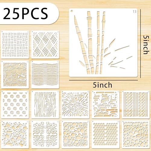 25 PCS Stencils Texture Stencils for Painting 5 Inches Shape Stencil