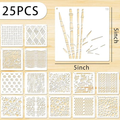 25 PCS Stencils Texture Stencils for Painting 5 Inches Shape Stencil