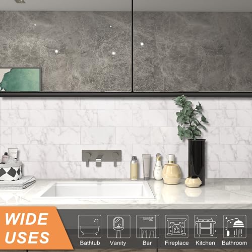VAOVI Matte Peel and Stick Tiles Bathroom Wall(23pcs,Carrara White) - color: Carrara White