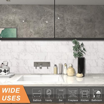 VAOVI Matte Peel and Stick Tiles Bathroom Wall(23pcs,Carrara White) - color: Carrara White