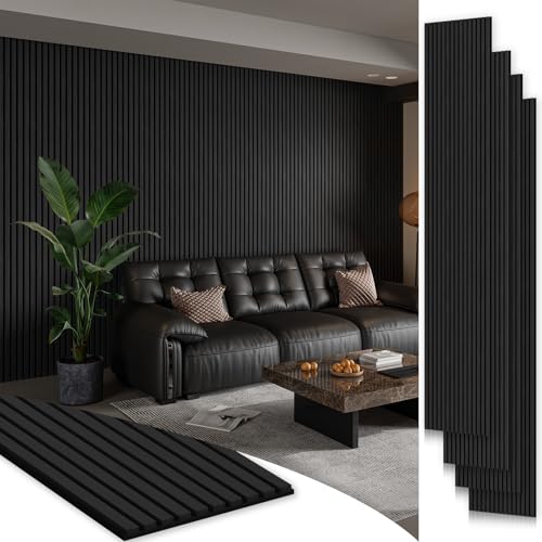 SMARTSTANDARD 4 Pack 105.9" x 12.6" Wood Slat Wall Panels, Classic Black - color: Classic Black, size: 106" x 50.4"