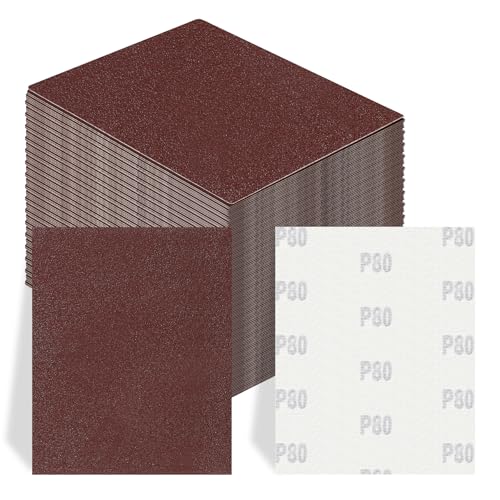100 PCS 1/4 Sheet Sandpaper for Palm Sander 4.5" x 5.5" Sandpaper Sheets 80 Grit Hook and Loop Sandpaper Aluminum Oxide 1/4 Sandpaper Sheets Sanding Blocks for Metal, Woodworking (80 Grit) - size: 80 Grit