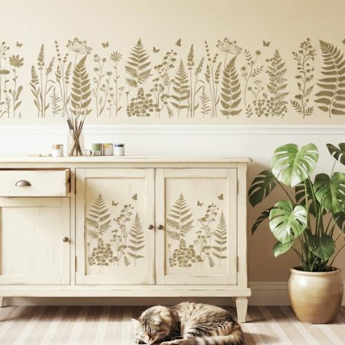 Botanical Wall Stencil, 6 Pc Reusable Fern, Leaf & Flower Templates