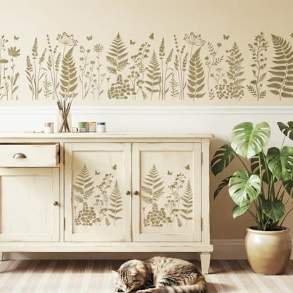 Botanical Wall Stencil, 6 Pc Reusable Fern, Leaf & Flower Templates