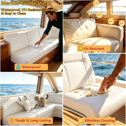CDY Marine Vinyl Upholstery Fabric: 54"x72" Soft Grain Faux Leather Durable - color: White, size: 2Yard（54"x72"）