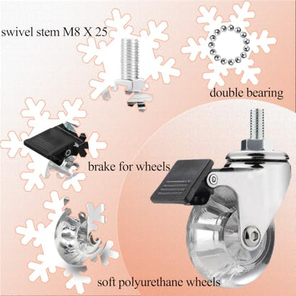 3" Stem Caster Wheels, M8×25mm, with Brake, Clear - color: Clear Brake, size: 3",M8x25