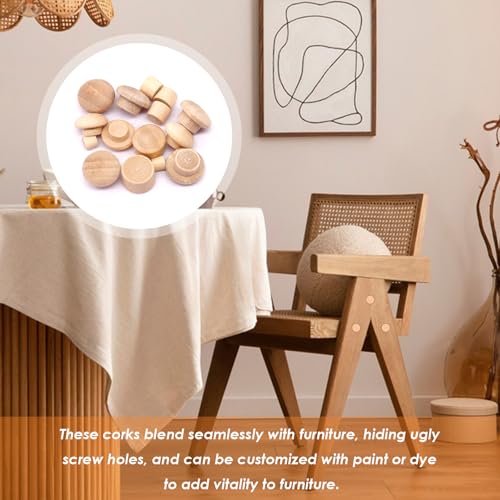 Tnisesm 230Pcs Wood Plugs 1/2" 3/8" 5/16" 3/16" Hole Plugs Button Plugs 2 Styles Button Screw Covers Assortment Kit Mushroom & Flush Wood Caps - color: 230pcs-cone&mushroom Shaped