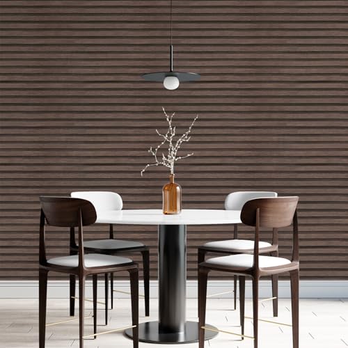 Yun-aeon Natural Wood - Dark Brown Slats Peel and Stick Wallpaper for Wall - color: Dark Brown, size: 17.3" x 160"