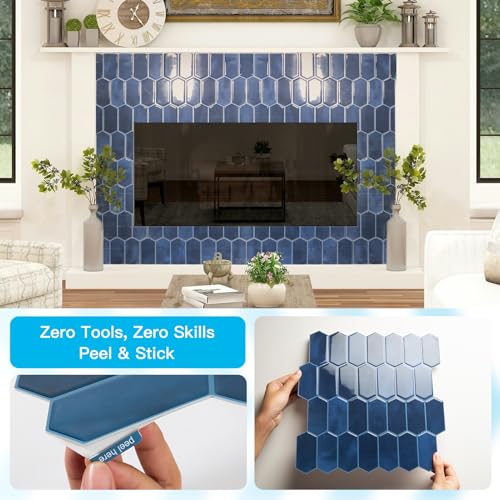 Art3d Hexagon Tile Peel and Stick Backsplash, 10-Pack, 12" x 12", Dark Blue - color: Dark Blue, size: 12 x 12 Inch