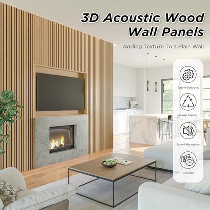 SMARTSTANDARD 2 Pack 106" x 12.6" Wood Slat Wall Panels, American Oak - color: American Oak, size: 106" x 25.2"