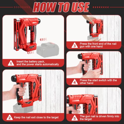 3-in-1 Brad Nailer/Narrow Crown Stapler for Milwaukee M18 Battery - color: Red