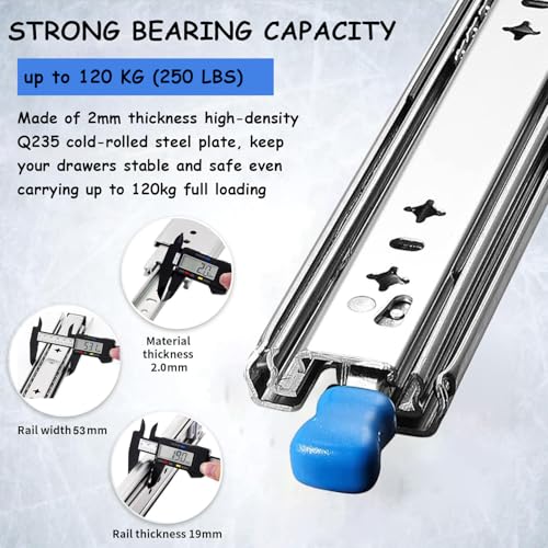 Heavy Duty Drawer Slides with Lock 38 Inch,3-Fold Full Extension Locking Drawer Slides 250 lbs Load Capacity Side Mount Ball Bearing Industrial Locking Rail 1 Pair(W:53mm, 38") - size: 38inch(950mm)