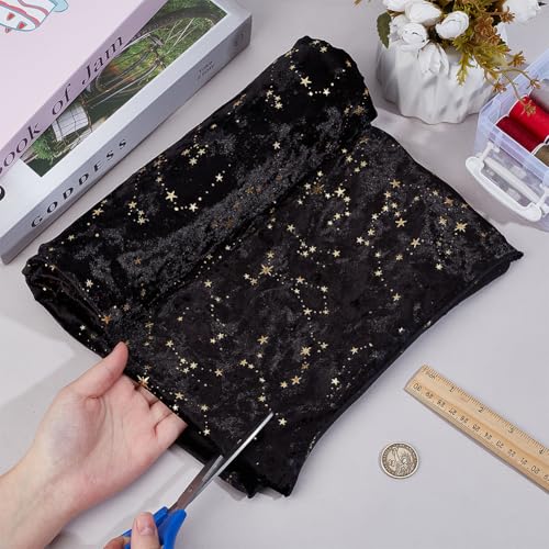 BENECREAT 1.1 Yard Black Velvet Fabric with Star Pattern, 63 Inch Wide Shiny Star Velvet Fabric Handicraft Cloth for DIY Sewing Upholstery Apparel Costume Craft - color: Black