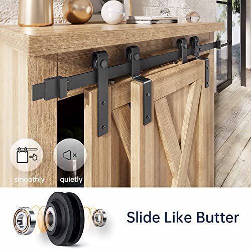 EaseLife 7 FT Mini Cabinet Bypass Sliding Barn Door Hardware Track Kit,Easy Install,Slide Smoothly Quietly,Apply for Storage Window TV Stand and Other Shielding (No Cabinet) - size: 7 feet for 2 doors