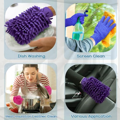 Potchen 6 Pcs Microfiber Dusting Mitt Glove for Plant - color: Purple, Rose Red
