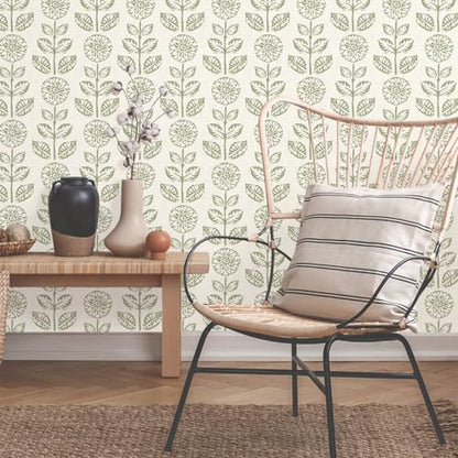 Wudnaye Floral Wallpaper Peel and Stick Boho Contact Paper 17.7in×196.8in - color: Green, size: 17.7" x 196.8"