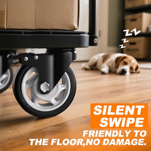QNCZ 5 Inch Heavy Duty Caster Wheel with Dual Brake,Silent, Black,Set of 4 - color: Black, size: 5 IN
