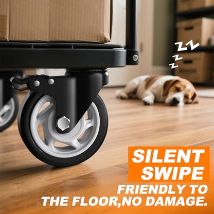 QNCZ 5 Inch Heavy Duty Caster Wheel with Dual Brake,Silent, Black,Set of 4 - color: Black, size: 5 IN