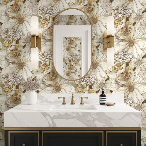 NextWall Harry & Grace Ink Rose Abstract Floral Peel and Stick Wallpaper (Ochre & Mocha) - color: Ochre & Mocha