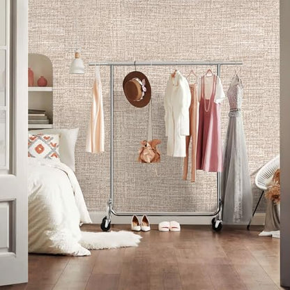 Khaki Grasscloth Peel and Stick Wallpaper 17.3"x480" Faux Linen Textured Contact Paper Removable Self Adhesive Vinyl Wallpaper for Bedroom Bathroom Kitchen Cabinets - color: Khaki, size: 17.3" x 480"
